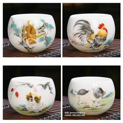 Bộ Chén 12 Con Giáp - Hàng Sứ Xương - Thủ Công Cao Cấp